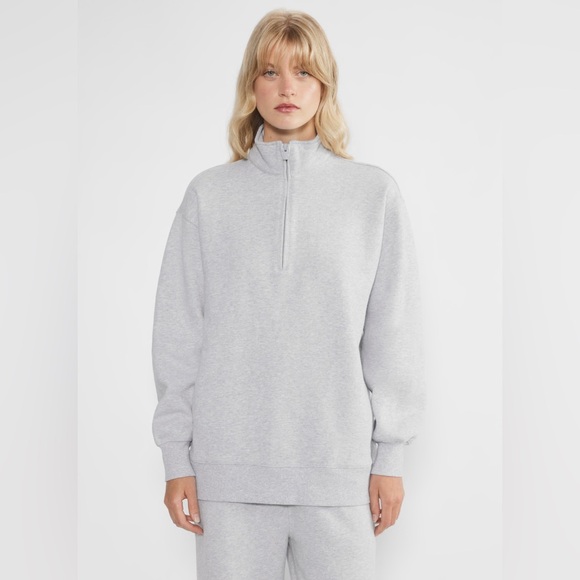 Aritzia TNA Cozy Fleece 1/4 Zip Sweatshirt Heather Chrome - Picture 7 of 8